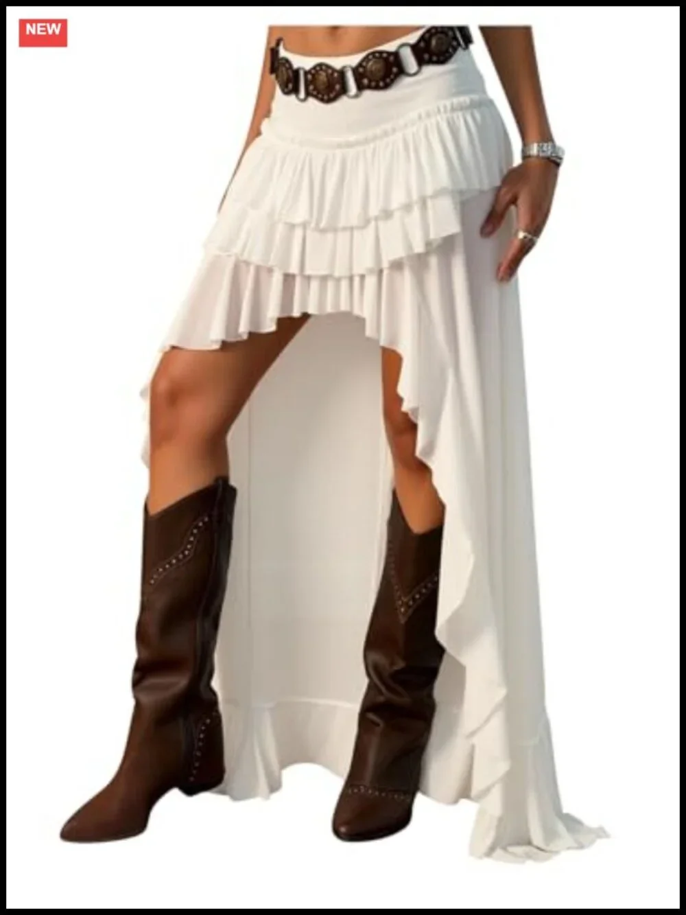 Women's Boho Mesh Layered Ruffle Maxi Skirt